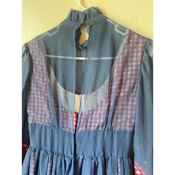 Vintage Pat Richards red and white checkered dress with blue overlay, maxi - Picture 5 of 8